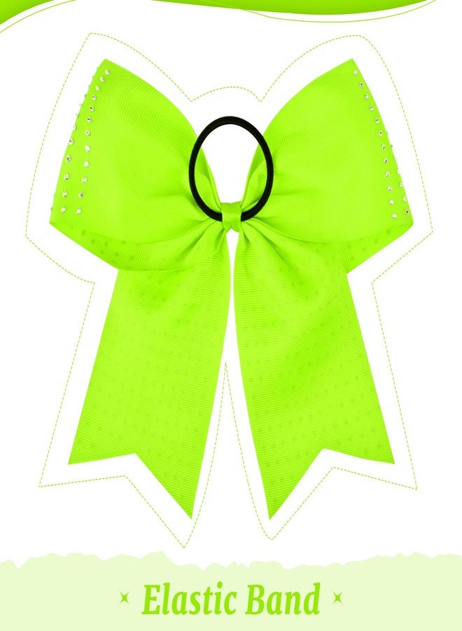 CEELGON 12 PCS Neon Green Glitter Cheer Bows Large 8” Full Rhinestones Shiny Cheer Bow Elastic Hair Tie Bows for Teens Girls Softball Competition Sports Cheerleaders (Neon Green) - Image 4